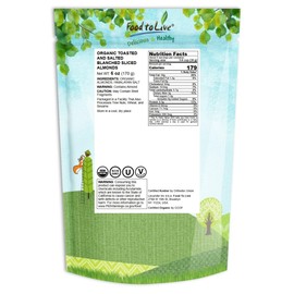 Organic Toasted and Salted Blanched Sliced Almonds, 6 Ounces – Dry Roasted with Himalayan Salt. Perfect for Salads, Snacks, and Baking. Non-GMO, Vegan