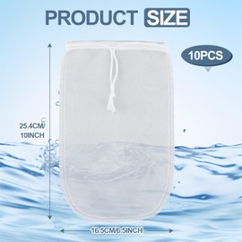 Threlaco 10 Pcs 6.5 x 10 Inch Aquarium Filter Media Bags 180 Micrometer Extra Fine Filter Bags Mesh White Reusable with Drawstring Nylon for Activated Carbon Resins Bio Balls