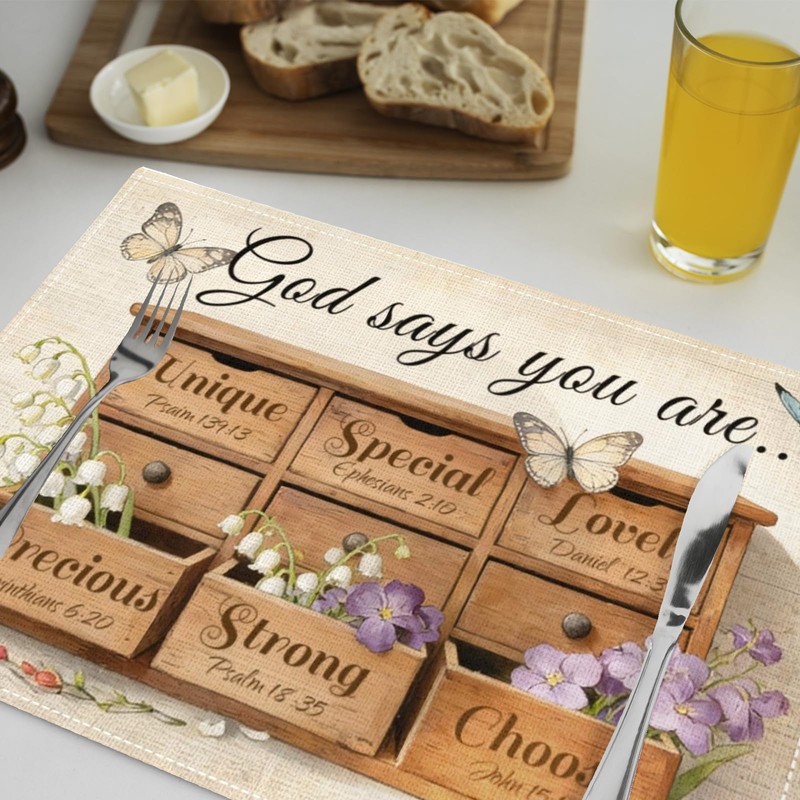 God Says You are Placemats Set of 4, Christian Placemats