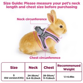 Bunny Harness and Leash Adjustable Bunny Harness and Leash Set, Breathable Pet Vest, Small Dog Harnesses, Small Kitten Puppy Rabbit Walks Accessories, with Reflective Strips, Pink and Grey