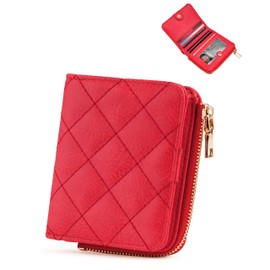 Sunpour Small Wallets for Women RFID Bifold Wallet for Women, Slim Card Wallet for Women with Zip Coin Pocket and 2 ID Windows, red, Casual