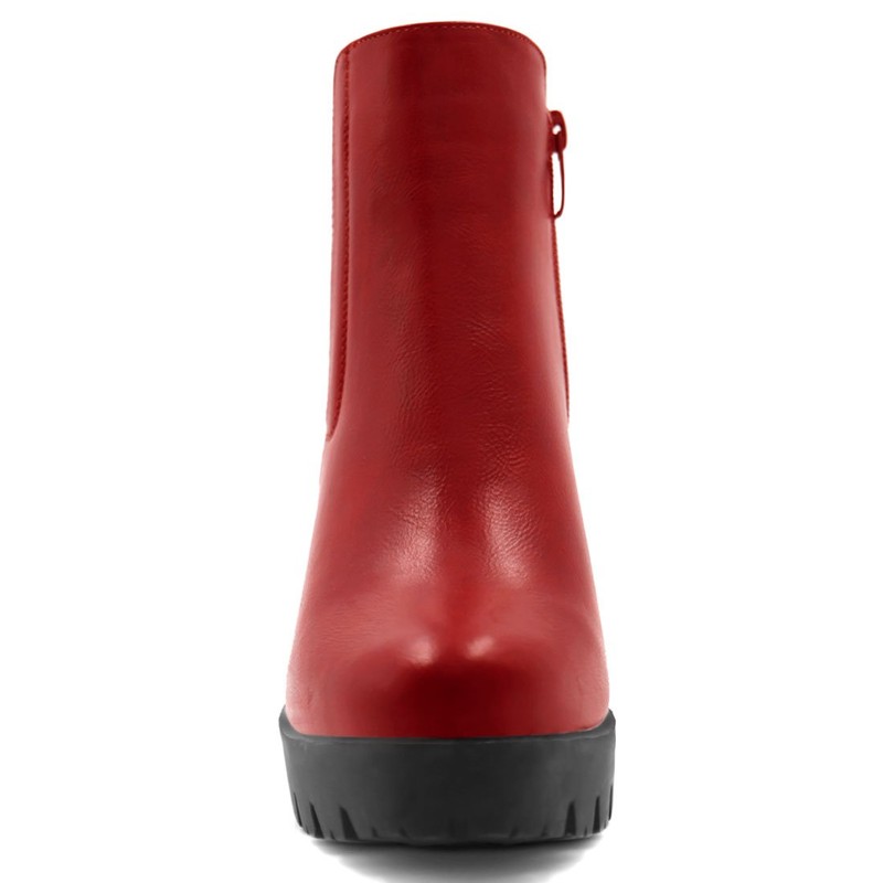 Allegra K Women Chunky High Heel Platform Zipper Red Chelsea