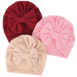 DRESHOW Newborn Baby Hat Soft Stretchy Baby Turban Hats with Bow Infant Girls Boys Hat Nursery Hospital Hat Cap Beanie for Baby Toddlers 3 Pack