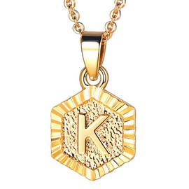 FOCALOOK K Necklace for Women 14K Gold Plated Dainty Hexagon Initial Letter Pendant Necklace