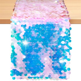 Yblut 1 Pack Mermaid Party Table Runner 12 x 84 Inches Mermaid Tail Scales Sequin Table Runner Glitter Holographic Table Cover for Birthday Party Ocean Decorations