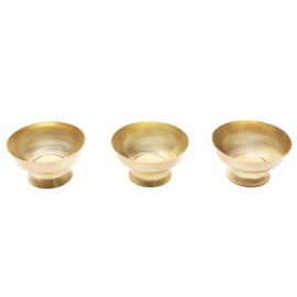 Set of 3 Decorative Pooja Bowls Multipurpose Pooja Small Brass Katori Prasad Bowls Pooja Articles Indian Traditional New Year Festival Housewarming Puja Decoration Items (Size :- 2 x 1 Inch) (Golden)