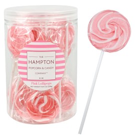Pink Lollipops, 24 Pack, Pink Swirl Lollipops Individually Wrapped, Lollipop Suckers Bulk, The Hampton Popcorn & Candy Company