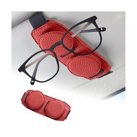 AUCELI Sunglass Holder for Car Visor, Magnetic Leather Vehicle Eyeglass Ticket Card Hanger Clip, Double Position Automotive Interior Glasses Organizer Accessories, Universal Fit (Red)