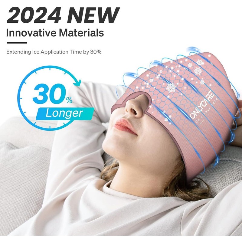 ONLYCARE Pink Therapeutic Thermal Compress Cap for Migraine Relief Hot