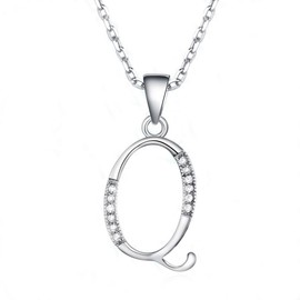 Paialco 925 Sterling Silver Initial Letter Q Pendant Necklace for Women, White Gold Plated