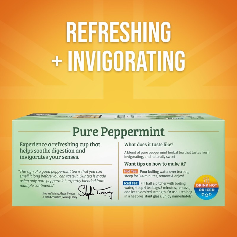Twinings Pure Peppermint Herbal Tea Individually Wrapped Bags, 100 Count