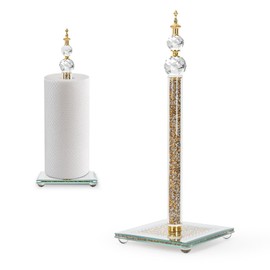 Crystal Paper Towel Holder Countertop, Gold Paper Towel Stand Non Slip Filled Paper Towel Roll Holder with Weighted Base & Suction Cups for Kitchen Bathroom Tabletop