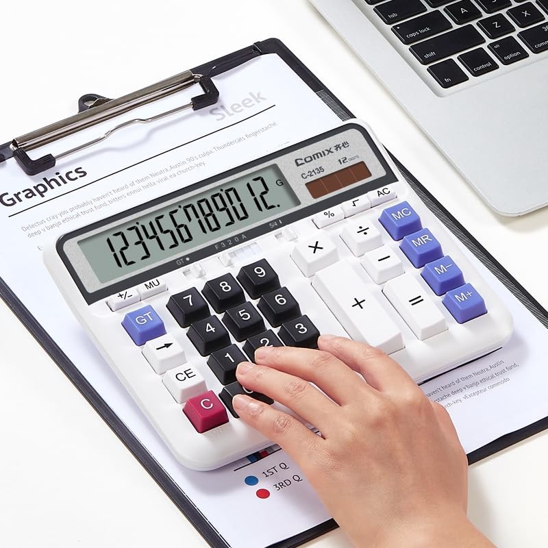 Comix Desktop Calculator Solar Battery Dual Power with 12-Digit Large