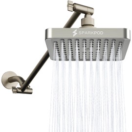 SparkPod Square Rain Shower Head with Shower Head Extension Arm - High Pressure Rain - Luxury Modern Look - No Hassle Tool-less 1-Min Installation (16" Shower Arm Extension, Elegant Brushed Nickel)