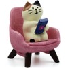 Cute Pink Cat Mini Figurine - Playing Phone on Sofa,