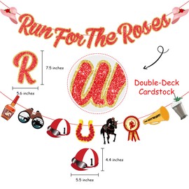 Run For The Roses Banner, Derby Horse Racing Garland for Derby Day Party Supplies, Horse Race Birthday Bridal Shower Bachelorette Decorations