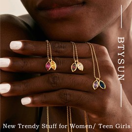 March Birthstone Necklace for Women, Easter Basket Stuffers for Teens April Birthday Gifts for Women Dainty Gold Necklace with 2 Birthstone Aquamarine Anniversary Christmas Jewelry