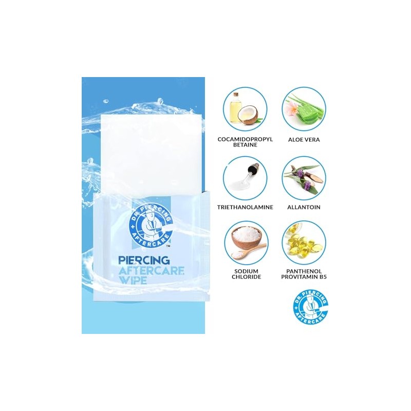 Toallitas para el cuidado posterior de perforaciones del Dr. Piercing: