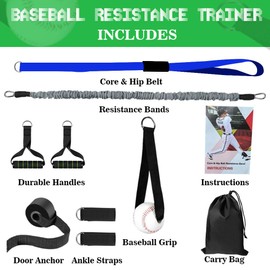 Baseball Resistance Band Training System - Core & Hip Belt for Swing Speed | Arm Strength Builder | Portable Baseball Training Equipment for Hitting & Pitching Drills