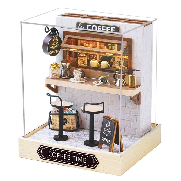 CUTEROOM DIY Miniature Doll House Kits, DIY House Kit with Dust Cover, 3D Wooden Dollhouse Kits to Build for Teens Adults Birthday Gift (Coffee)