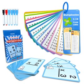 Limque 1-12 Math Flash Cards with 6 Dry Erase Pens, 15Pcs Big Multiplication Flash Cards + 36 Pcs Random Double-Sided Multiplication Practice Cards, Educational Math Flashcards for Kids Ages 6+