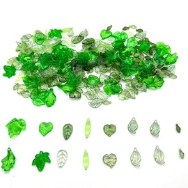 260PCS Green Leaf Beads for Jewelry Making - Acrylic Plant Charms DIY Crafts, Earring Necklace Bracelet Kit for Women