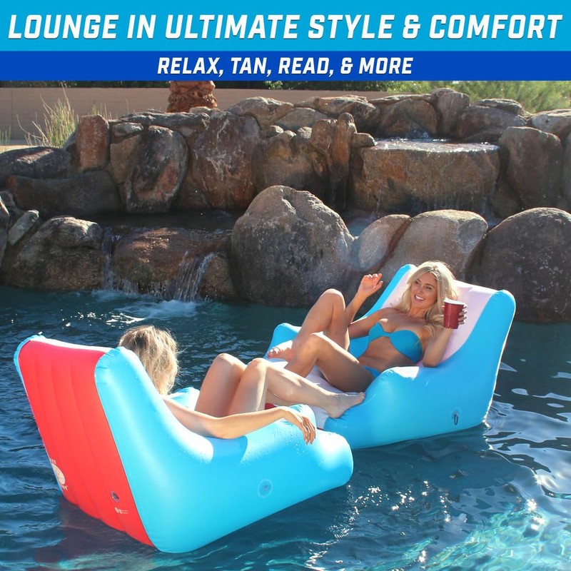 GoFloats Lazy Buoy Floating Pool Lounge Chair with Cup Holders