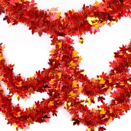 FOKICOS Thanksgiving Tinsel Garland, 30Ft Metallic Fall Garland Twist Hanging Maple Leaf Garlands for Fall Thanksgiving Party Supplies Home Fireplace Decor Outdoor Indoor