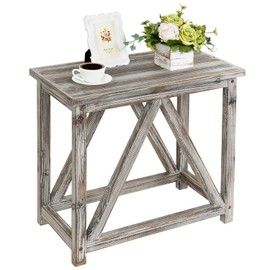 MyGift Rustic Torched Wood Farmhouse End Table, Rectangular Accent Sofa Side Table, 26 x 14 Inch Small Nightstand