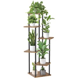 Oppro Plant Stand Indoor Outdoor, 6 Tier Corner Tall Metal Plant Stands Shelf for Multiple Plants, Tiered Wood Flower Pot Holder Large Planter Stands for Patio Balcony Garden Living Room (Black)