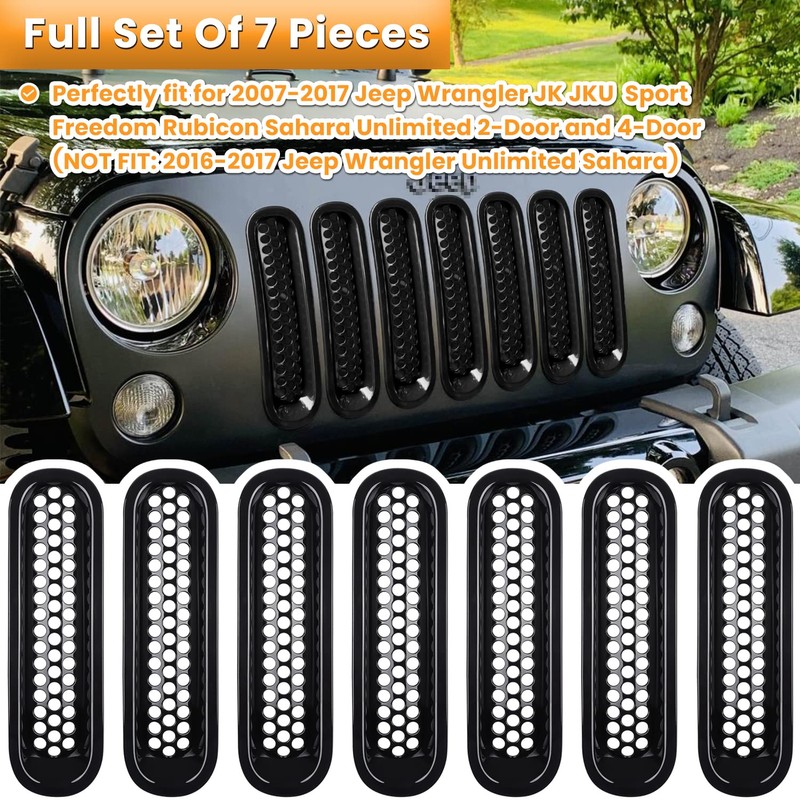7PCS Front Grill Mesh Inserts for Jeep Wrangler JK JKU