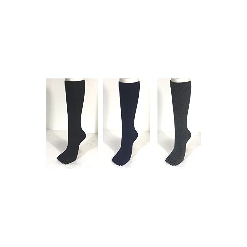 Men's 5 Toe High Socks, 3 Pairs Set, 100% Cotton