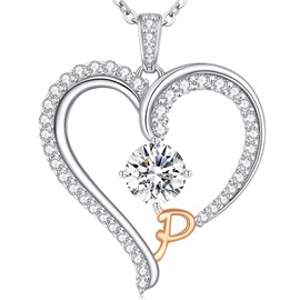 LOUISA SECRET Gorgeous Love Heart Initial Necklaces for Women, 925 Sterling Silver Fine Jewelry, Pendant Heart Necklaces Birthday Anniversary Christmas Gift for Women Wife Mom Girlfriend Lady