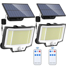 NACINIC Solar Motion Sensor Lights Outdoor Waterproof with 400 Bright LED, Remote, Separate Panel, 16.4Ft Cable, Dusk to Dawn Lighting, Security Solar Flood Light for Outside Porch Yard Shed Wall