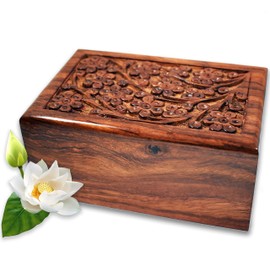 LINDIA MEMORIAL Handcrafted Rosewood Cremation Urns Beautiful Wooden Urn Tree of Life Design - Urns for Human or Pet Ashes (Large)