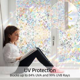 DARUITE Rainbow Window Film Privacy Film for Glass Windows Static Cling Removable Window Film Anti-UV Decorative Patterned Window Stickers for Home, Office（30 x 100CM)