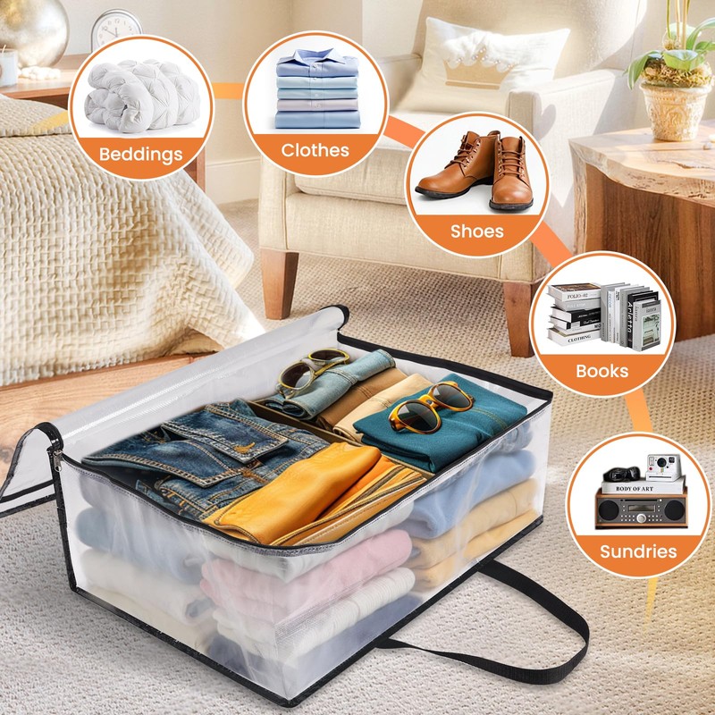 TasticTotes 6 Pack Clear Storage Bags for Comforter, Clothes &