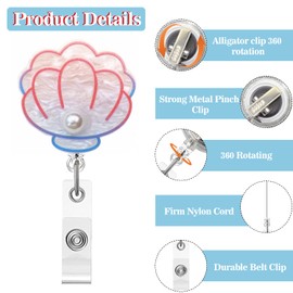 Shell Badge Reel,Fun Acrylic Badge for ID Card,Cute Telescoping Retractable Badge Holder Alligator Clip Accessories for Nurse,Medical Worker,Nursing Student,Teacher