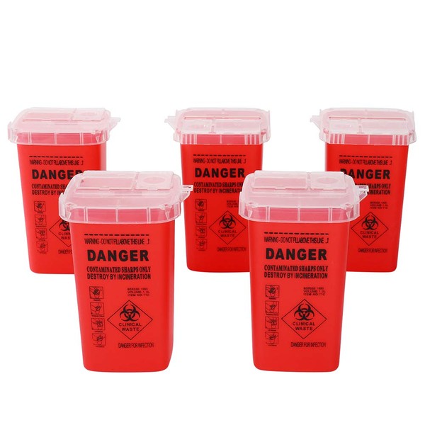 Sharps Disposal Container,5 Pack Needle Disposal Container 1 Quart Size