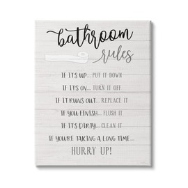 Stupell Industries Bathroom Rules Toilet Paper Sign Country Plank Pattern, Designed by Natalie Carpentieri Canvas Wall Art, 24 x 30, Black
