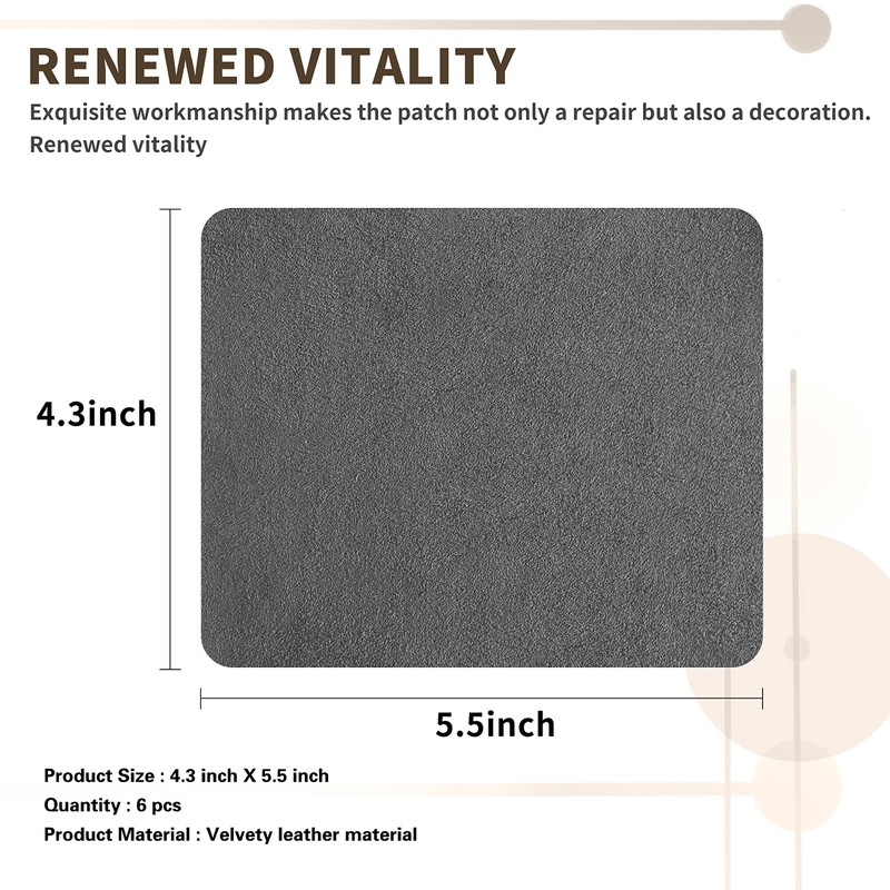 Azobur Sofa Fabric Repair Patch, 6 Piece Microfiber Patches, Self