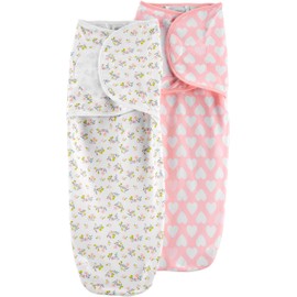 Simple Joys by Carter's Baby Girls' Cotton Swaddle Blankets, Pack of 2, White/Pink/Teal Blue, Floral, 0-3 Months