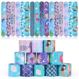 yumcute 30PCS Kids Party Bag Fillers for Kids Slap Bracelets Slap Bands for Kids Snap Bands Bracelets Party Supplies Gifts Toys Party Bag Fillers Birthday Party Gift Favours Game Prizes(Mermaid)