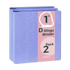 POPRUN 3 D-Ring Binder 1 Inch, PVC-Free Durable Organizer with 2 Inside Pockets for School & Office, Heavy-Duty Binder Holds 225 Sheets (8.5" x 11" Paper), 2 Pack, Cornflower Purple