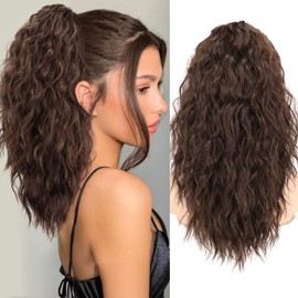 Isaic Ponytail Extension 18Inch Claw Clip Ponytail Extension Long Wavy Lightweight Fluffy Clip on Ponytails for Women Medium Brown Synthetic Hair Extensions Layered Pony Tails Hair Extensions