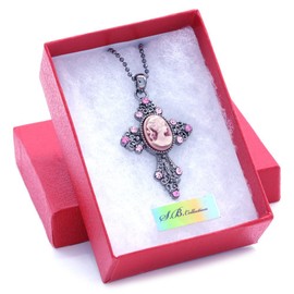 Soulbreezecollection Pink Cameo Christian Cross Pendant Necklace Charm