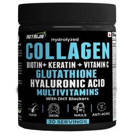 NutriJa NutriJa Collagen Powder with Glutathione, Hyaluronic Acid, Vitamin C, E, Zinc with DHT Blockers & Multivitamins - 30 Servings (Pineapple)