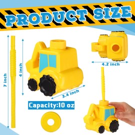 Tanlade 24 Set 12 Set Excavator Cups with Straws, Plastic Excavator Shape Cup Reusable Plastic Cups Construction Themed Party Favor for Kids Excavator Car Birthday Party