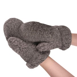 Extremely warm 100% natural merino sheep wool mittens for men and women. Good for arthritis, outdoors, gifts, Dark Gray, Large