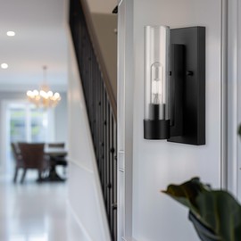 Globe Electric 65000104 1-Light Wall Sconce, Matte Black, Clear Glass Shade, Wall Lights for Living Room, Home Décor